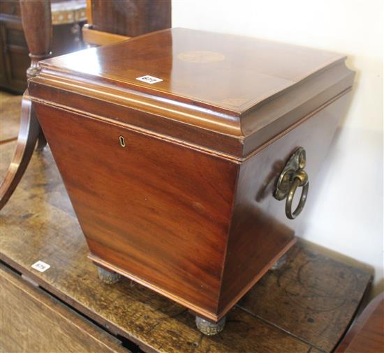Small 19C inlaid mahogany sarcophagus wine cooler